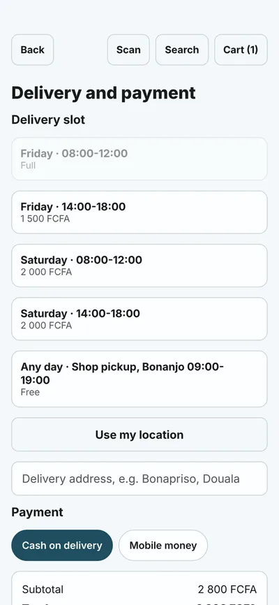 Tide and Tackle's delivery and payment screen, the sample app used throughout these posts.